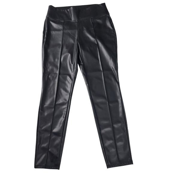 Nine West Pants - Nine West Faux Leather Leggings Womens Medium Black High Rise Seamed Pull On